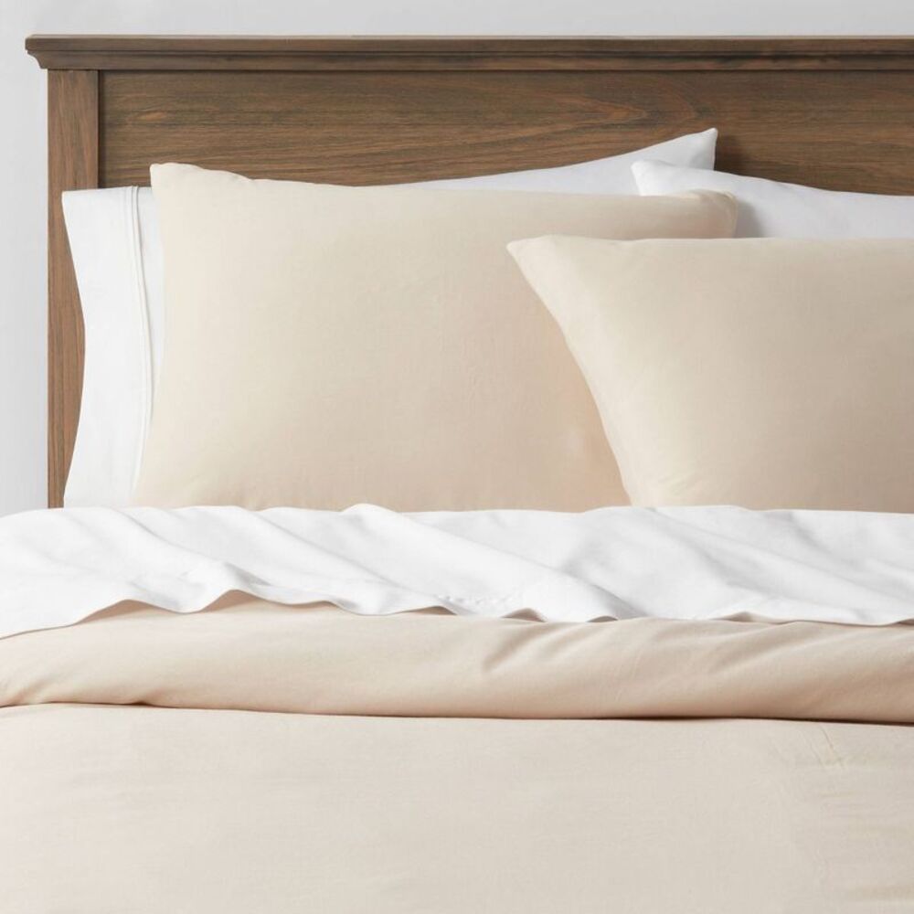 3pc Full/Queen Washed Cotton Sateen Duvet Cover Set - Khaki